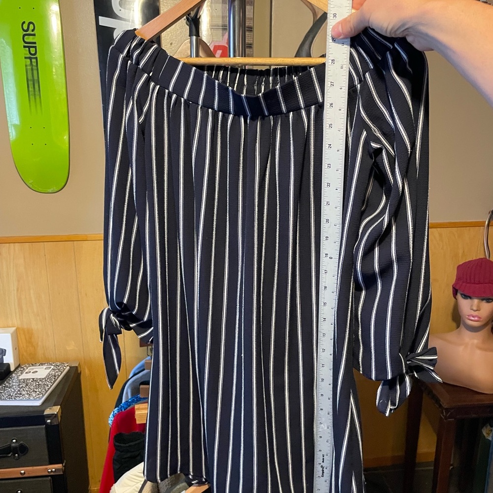 Rhapsody Black White Striped Off The Shoulder Top - Picture 4 of 7